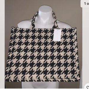 H&M Black Houndstooth Bag Large Jacquard-weave Handbag NEW